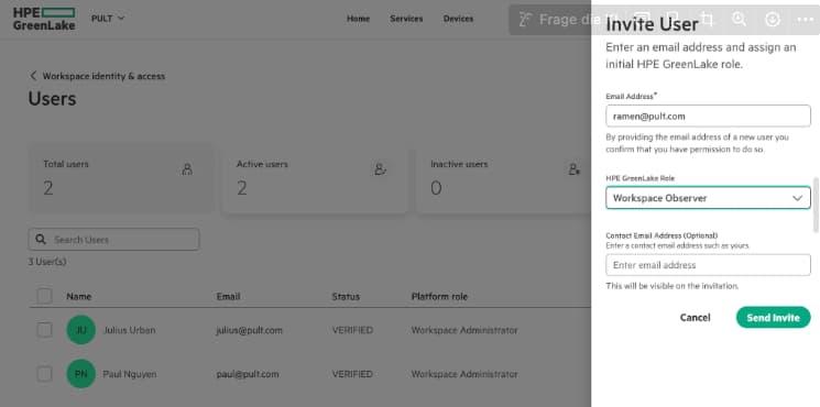 Invite a user in HP GreenLake
