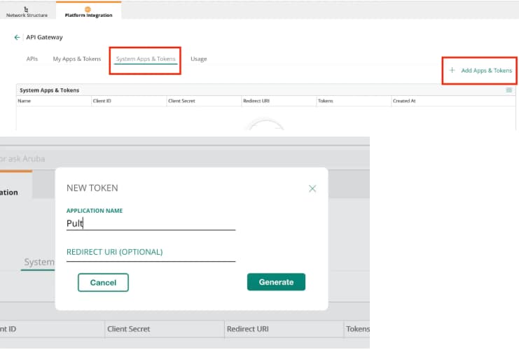 Navigate to Platform Integration → REST API in Aruba Central
