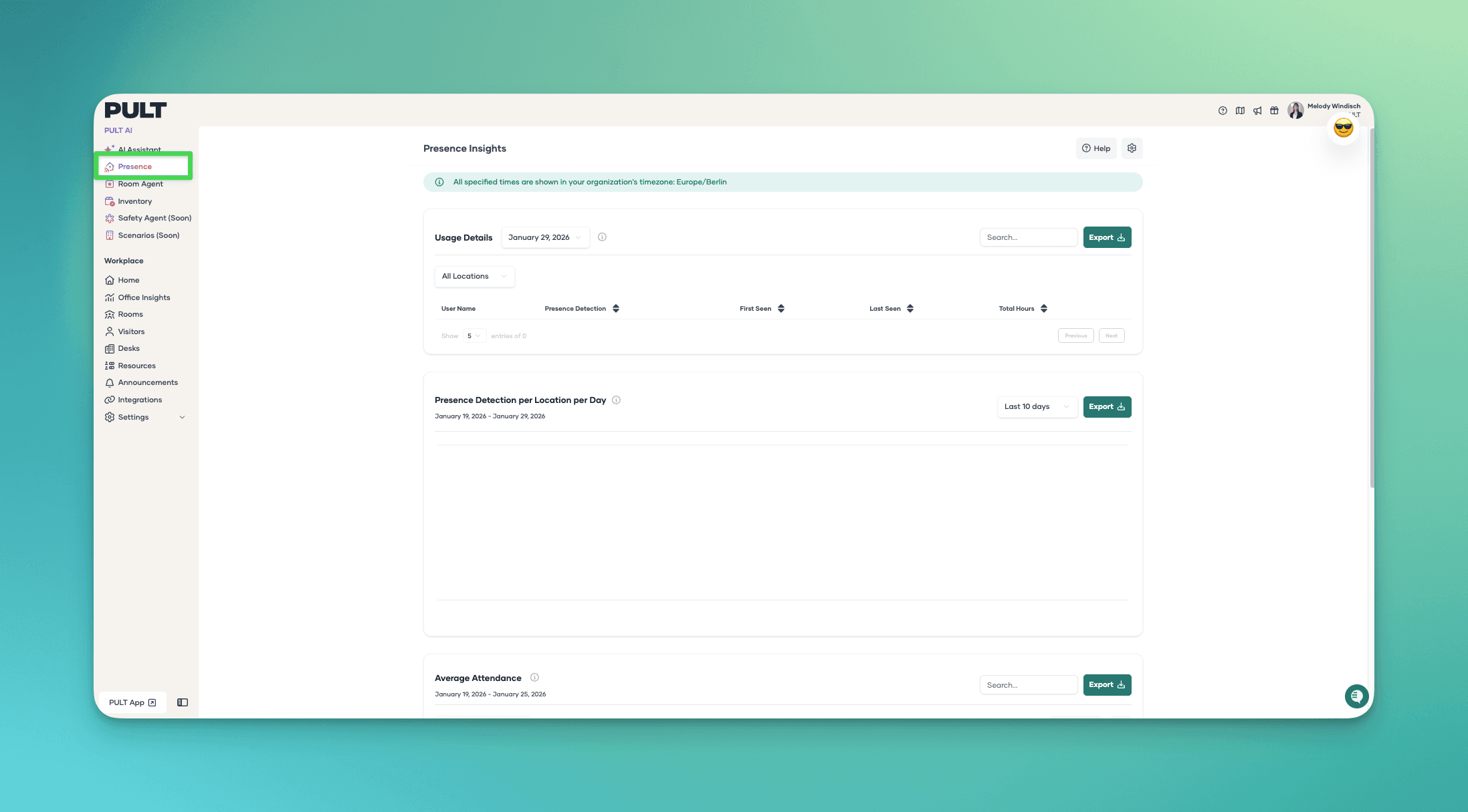 Presence section in the Pult Dashboard