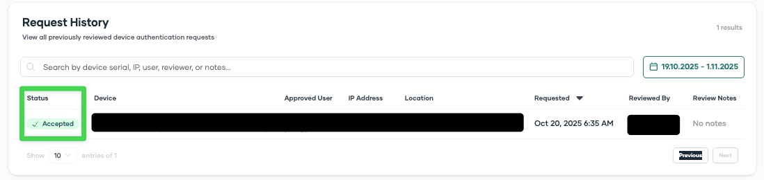Pending device authentication requests