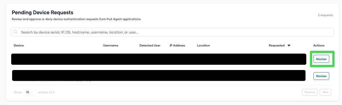 Review a pending device authentication request