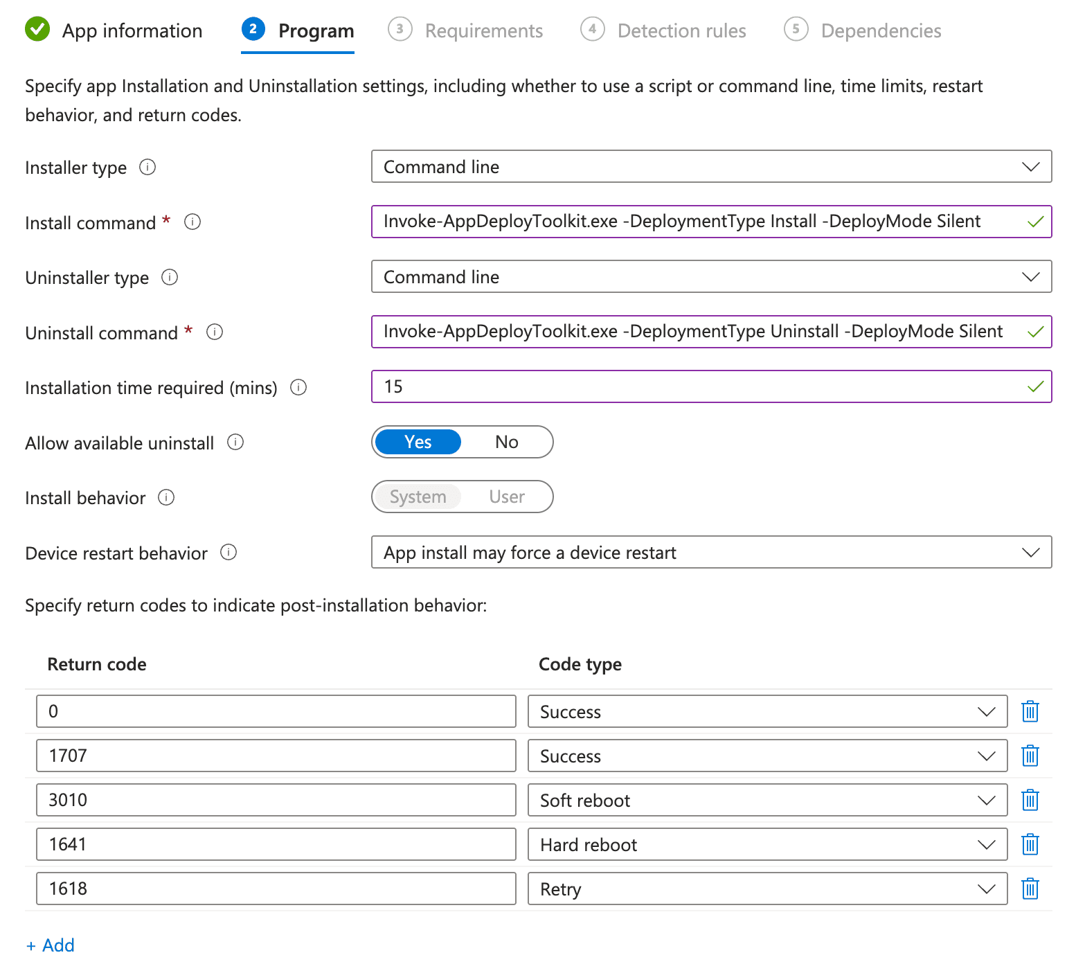 Program settings with PSADT install and uninstall commands