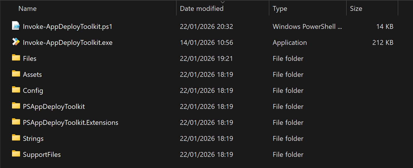 Extracted PSADT template folder structure