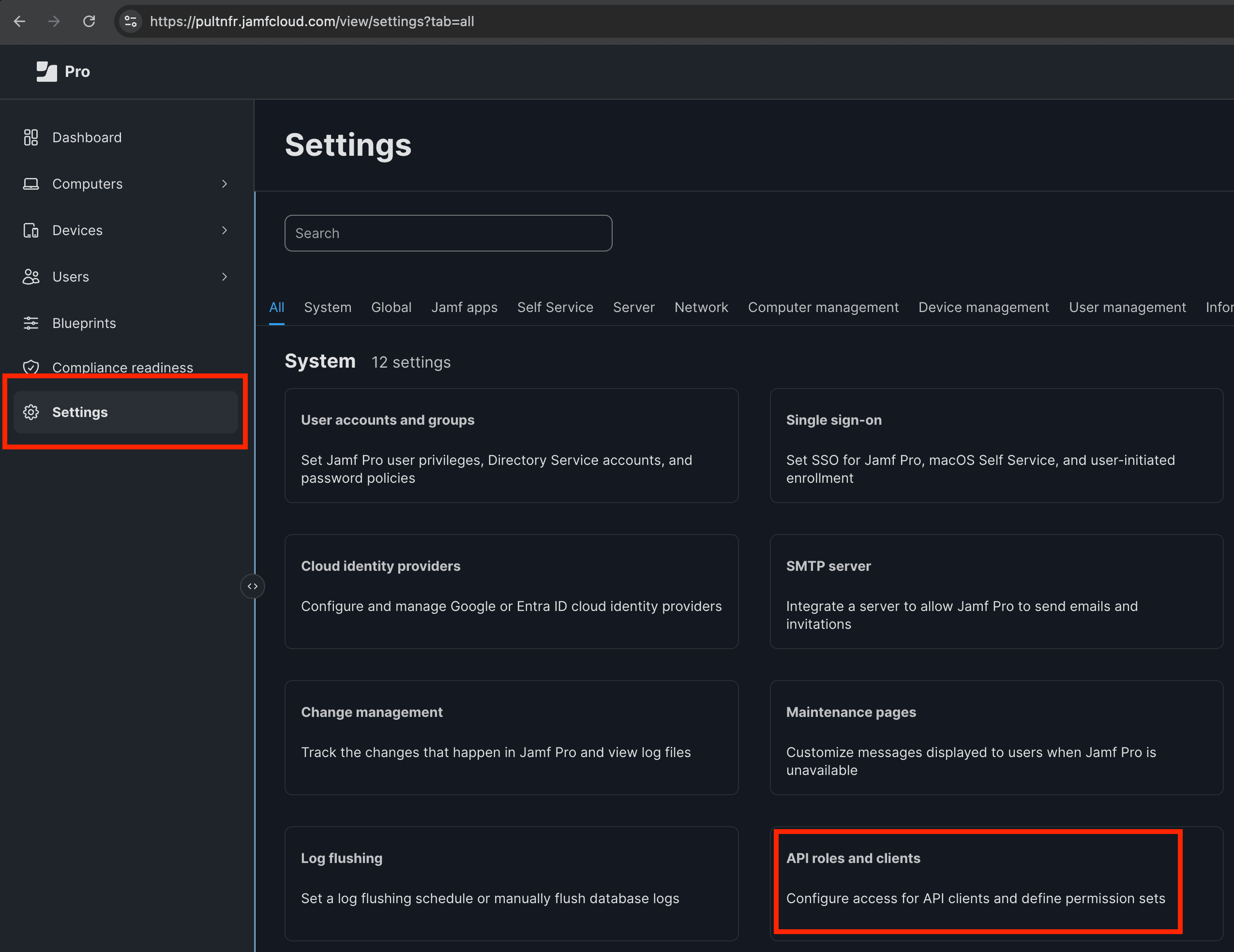 Open Settings → API roles and clients