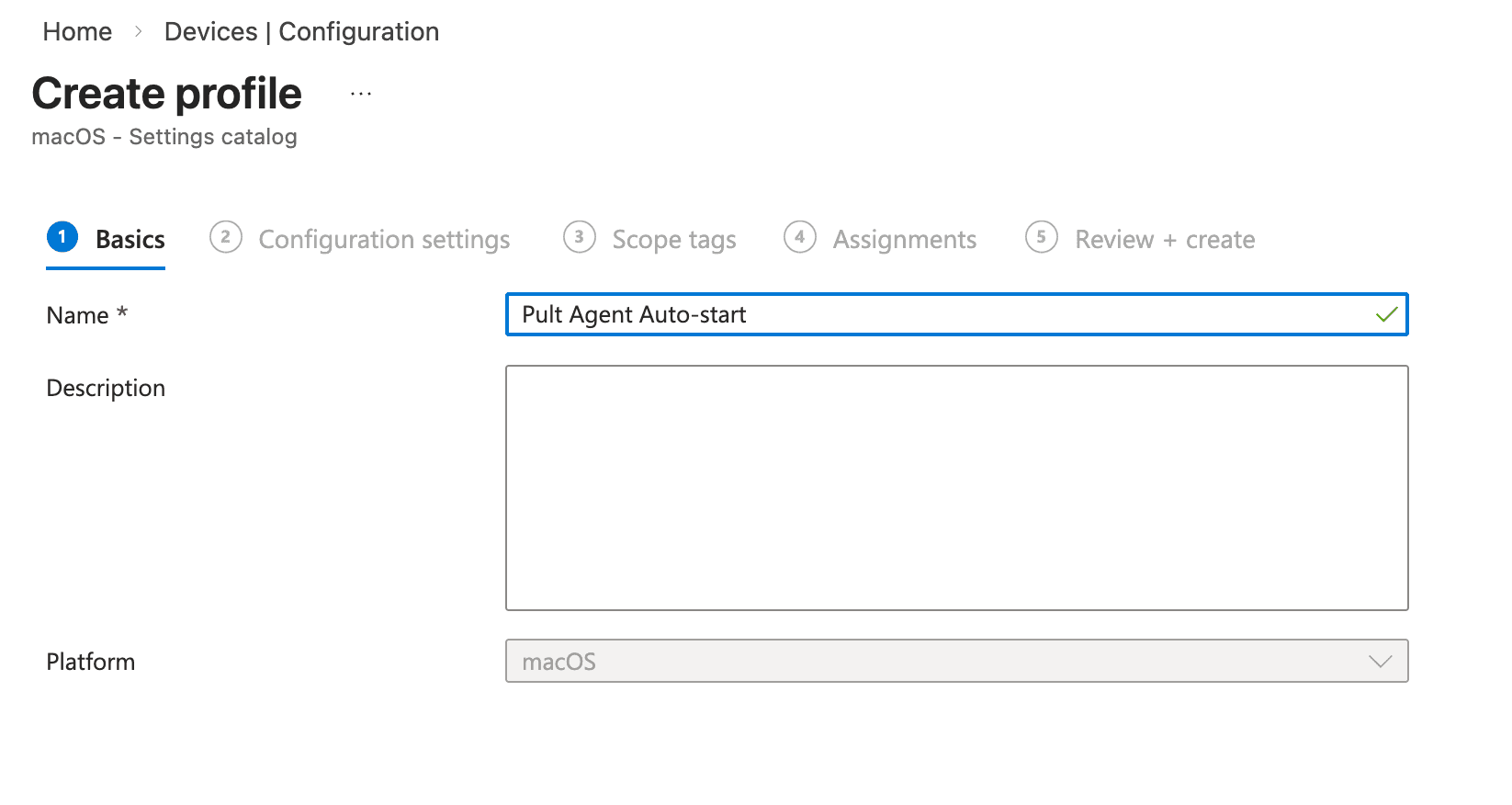 Enter the profile name on the Basics tab
