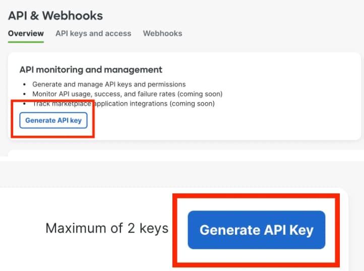 Copy the generated API key