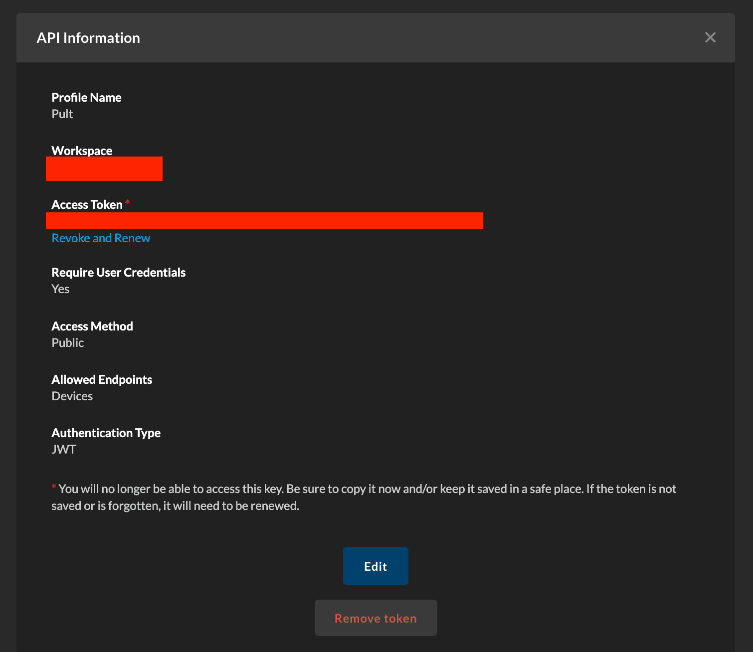 Copy the Access Token before closing