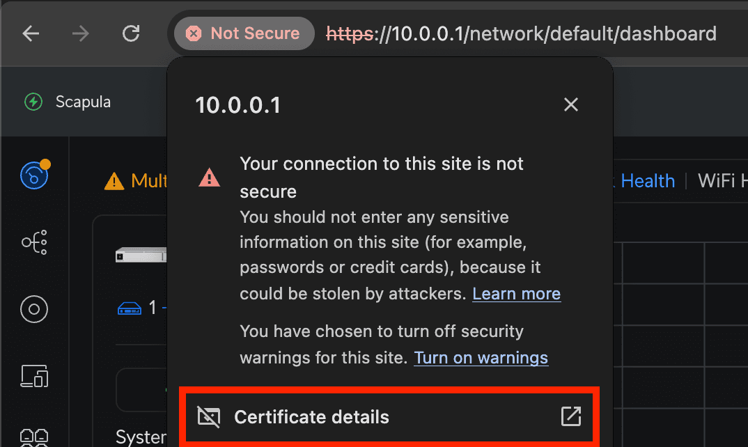 Open the security details from the Chrome address bar