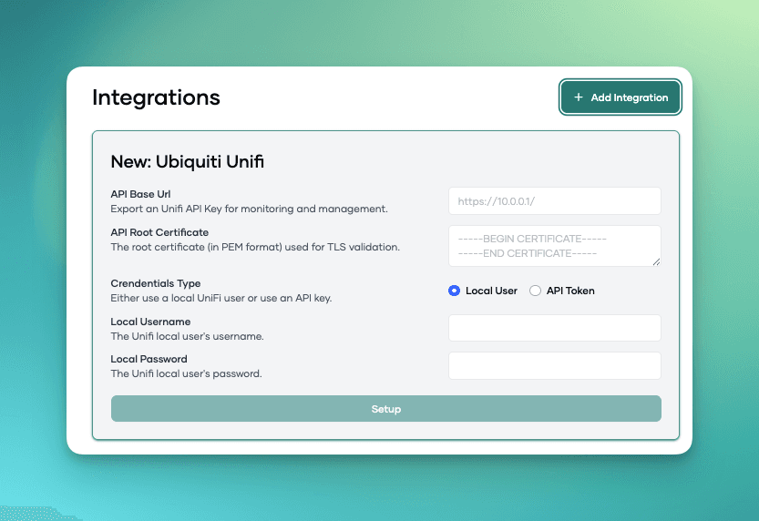 Fill in the UniFi integration fields in the Pult Dashboard